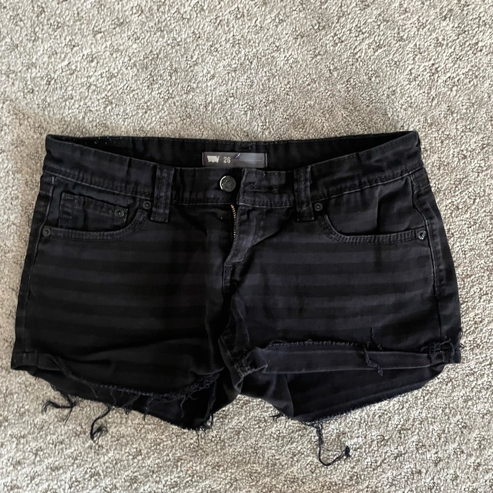 Levi's Black Jean Shorts with Distressed Hem